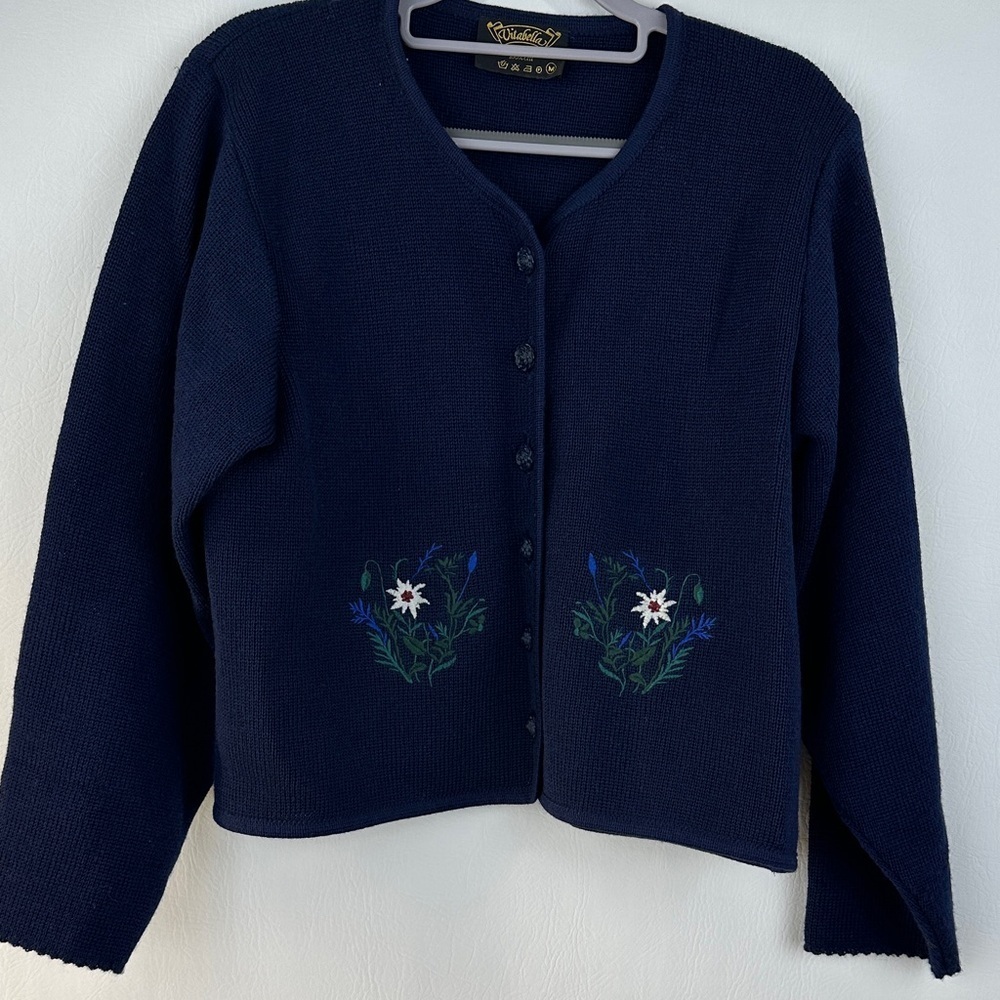 Vintage Vitabella Norway Embroidered Wool  Cropped Cardigan